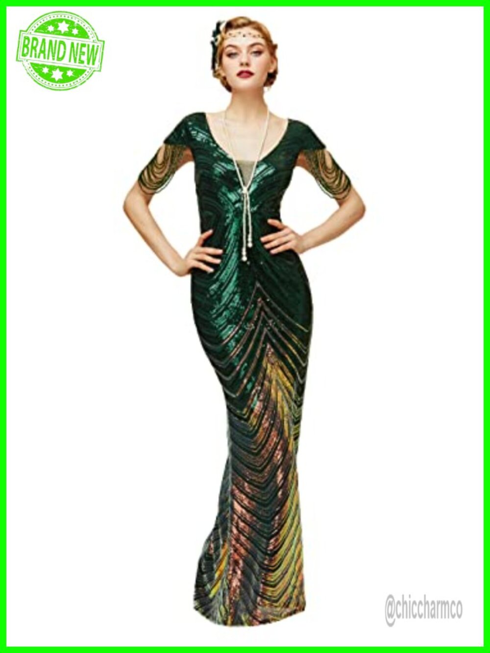 Sequin Gown Bodycon Maxi V Neck Prom Dress